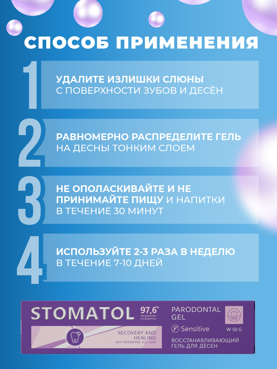 Гель для десен Восстанавливающий Sensitive 50г от Stomatol + 7