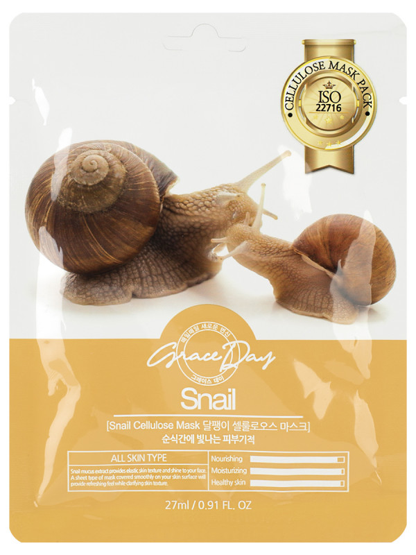 Тканевая маска с муцином улитки Snail Cellulose Mask 27мл от Grace Day + 1