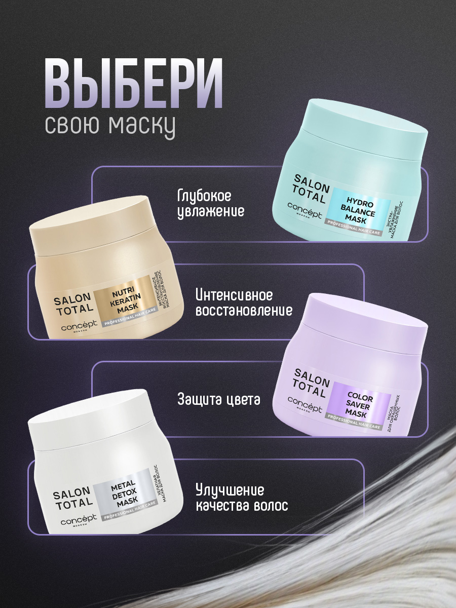 Salon Total Маска для волос экстра-увлажнение Hydrobalance 500мл от Concept Moscow + 8