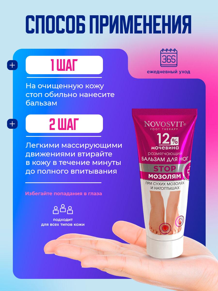 Размягчающий бальзам для ног 12% мочевина 75мл от Novosvit + 7