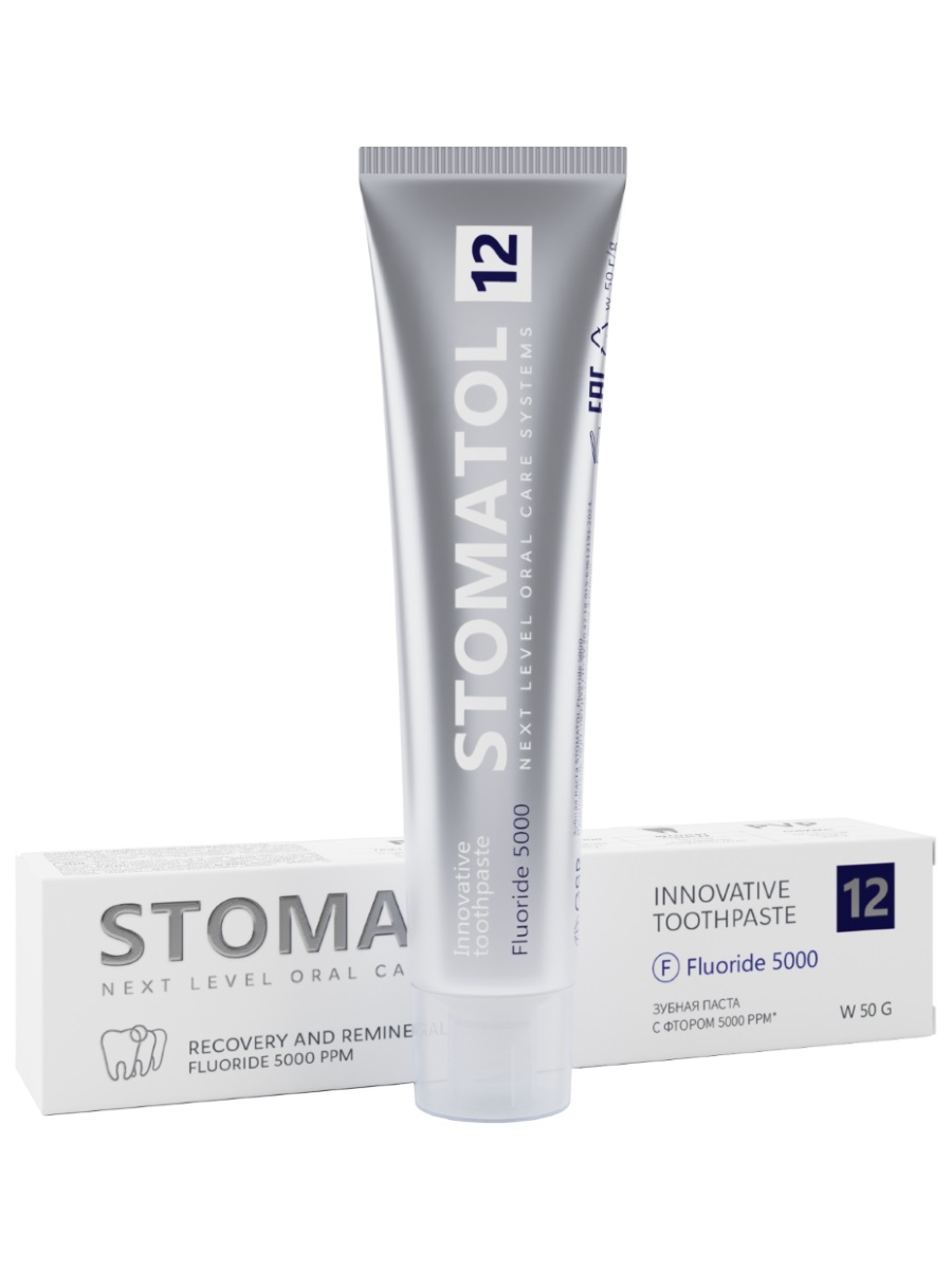Зубная паста с повышенным содержанием фтора 12 Fluoride 5000 50г от Stomatol + 2