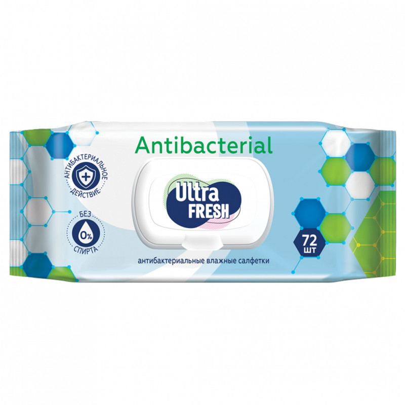 Antibacterial Влажные салфетки 72шт с клапаном  от Ultra Fresh + 1