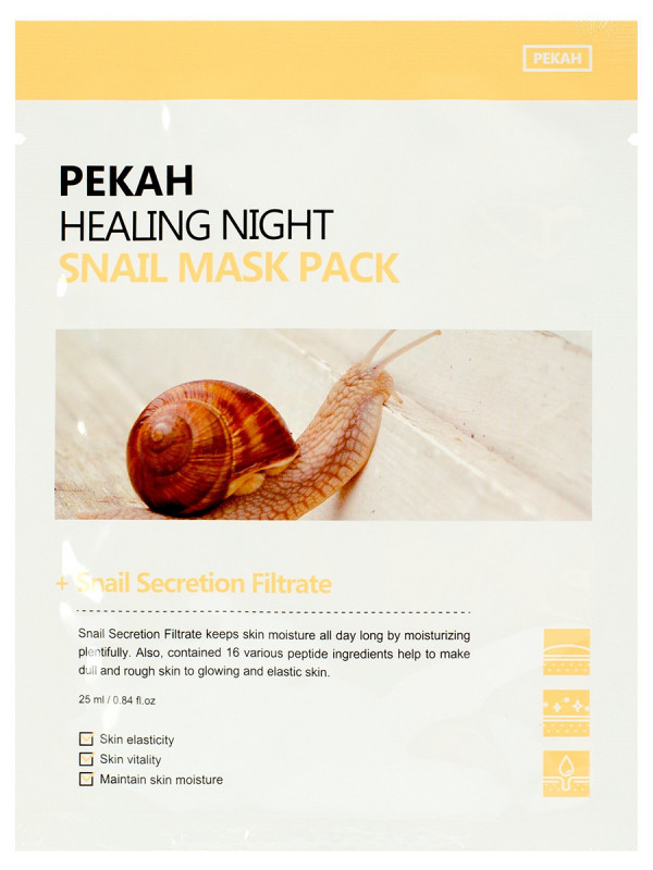 Healing Тканевая маска вечерняя Омолаживающая с муцином улитки 25мл от Pekah + 1