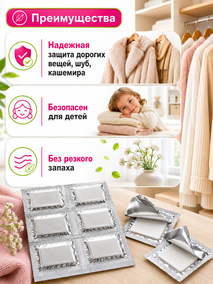 Антимоль пластины Хвоя 8шт  от Домовой Прошка + 2