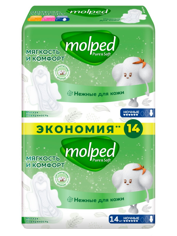 Прокладки гигиенические Pure & Soft Duo ночные 14шт от Molped + 1