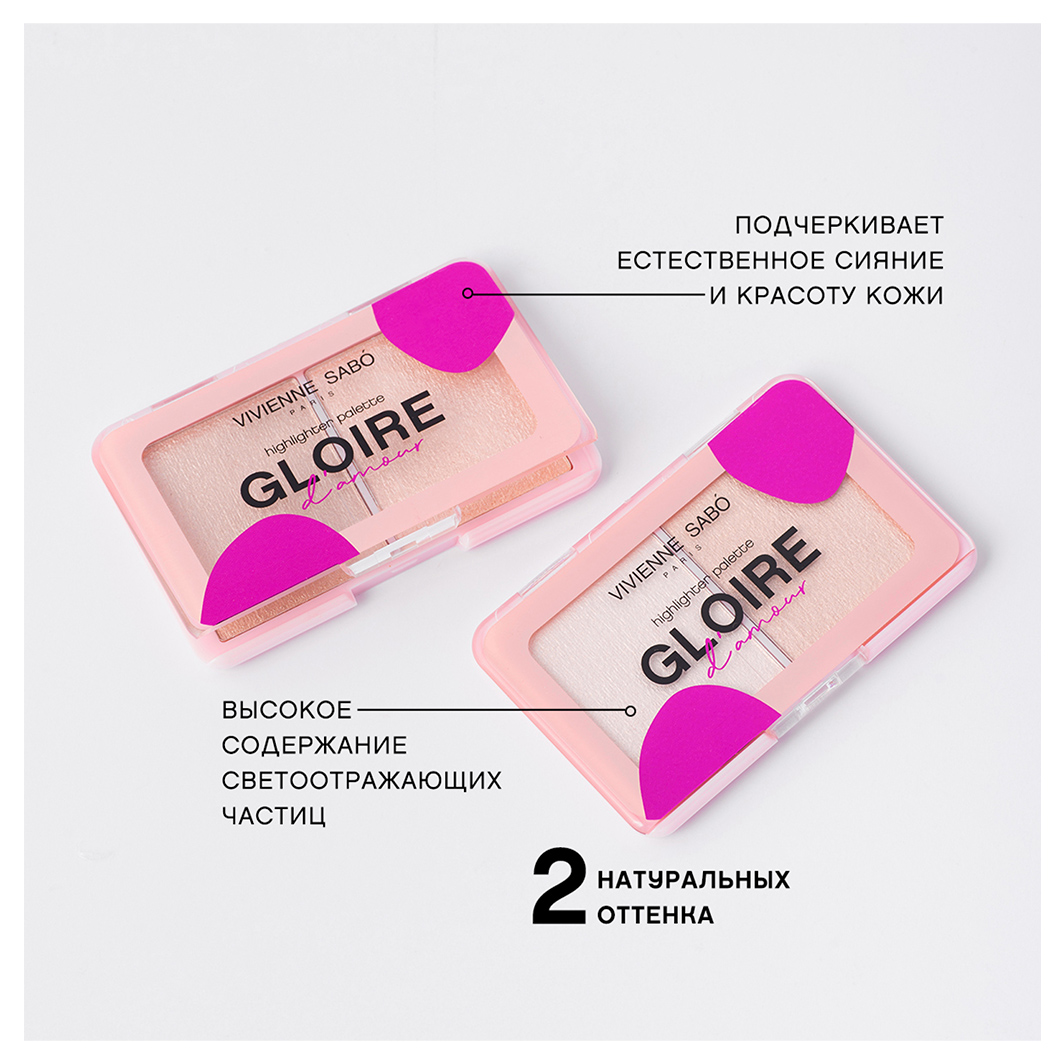 Палетка хайлайтеров Gloire D'amour, тон 01 светло-розовый от Vivienne Sabo + 12