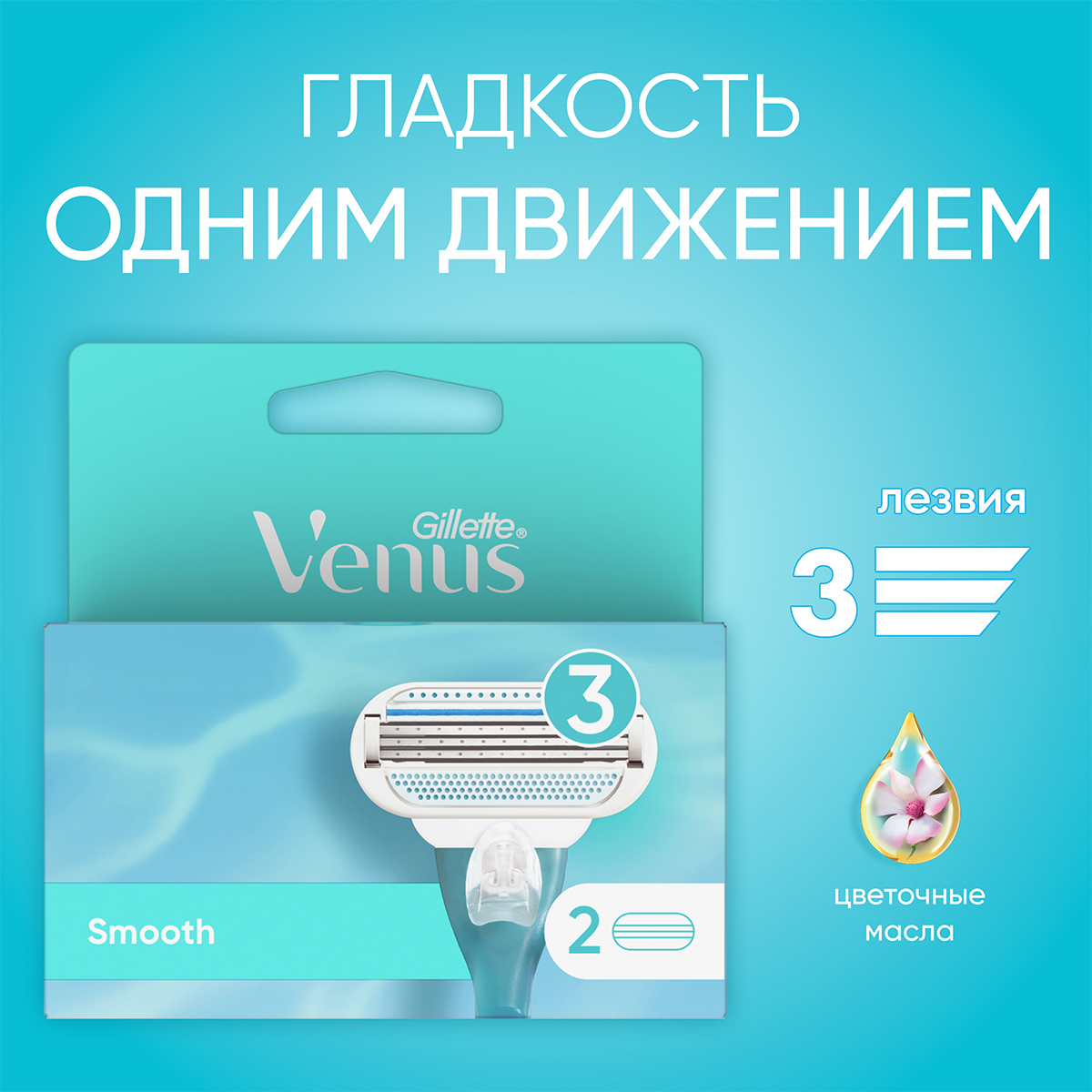 Сменные кассеты Venus Smooth 2шт от Gillette + 2