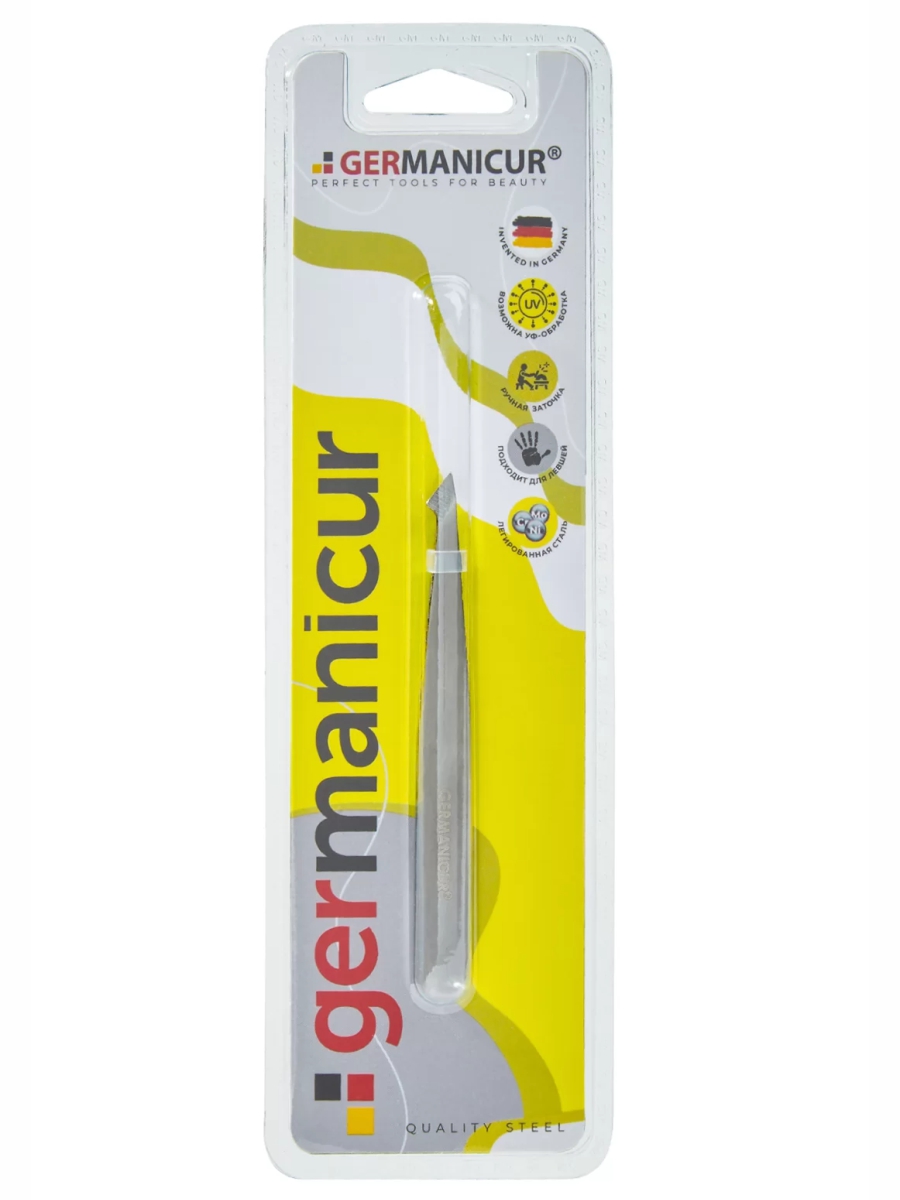 Пинцет металлический скошенный от Germanicur + 3