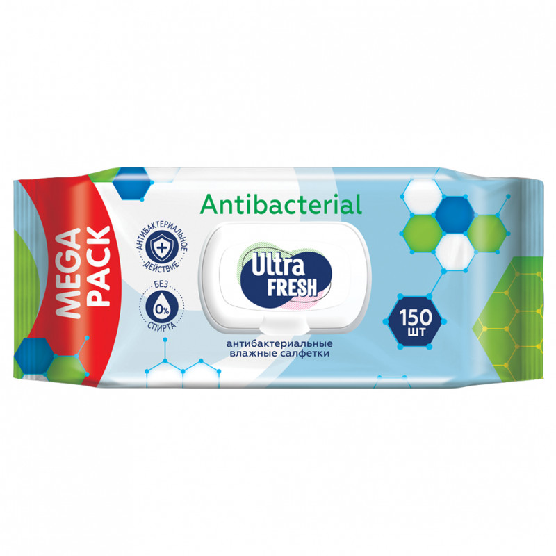 Antibacterial Влажные салфетки 150шт с клапаном от Ultra Fresh + 1